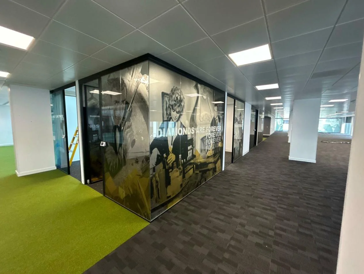 British Airways HQ, photo 4: Frosted window vinyls, Waterside