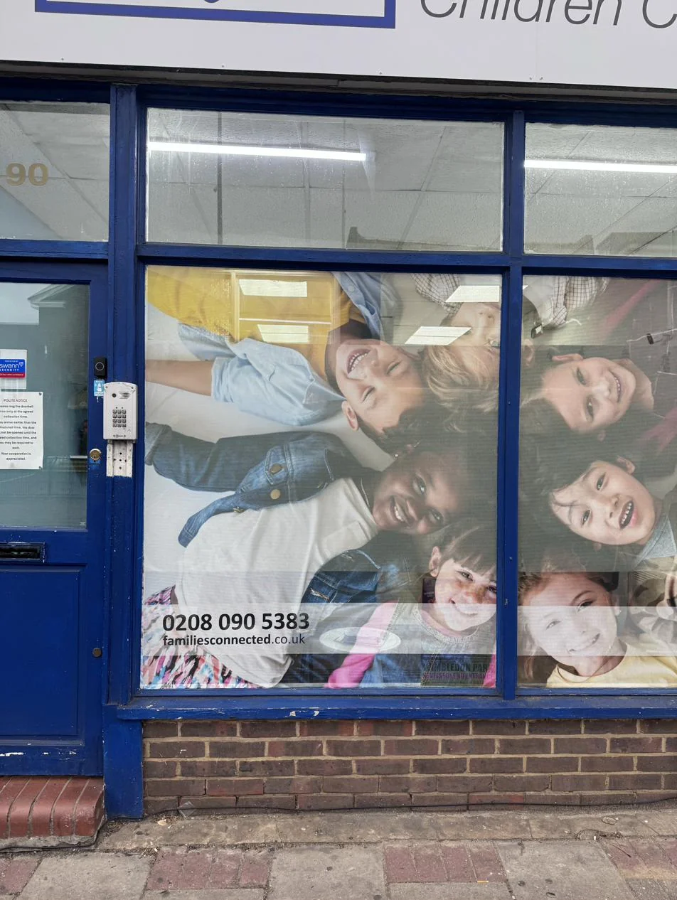 Families Connected, photo 4: New Dibond fascia with precision angle cut and contravision window vinyl