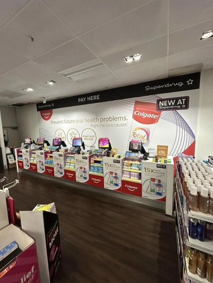 Superdrug, photo 1: Flex-face backdrop installation